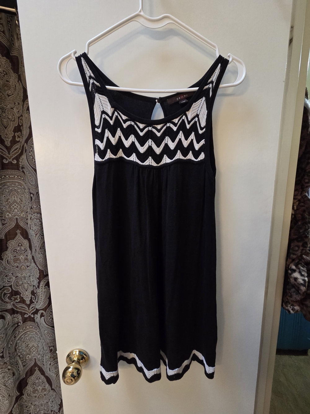 Fever sz S Black Tank Dress with White Chevron Stitching